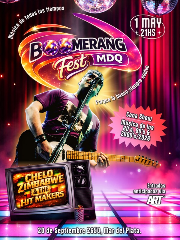 BOOMERANG FEST:Musica de todos los tiempos. Banda invitada: Chelo Zimbawbe & the Hitmakers